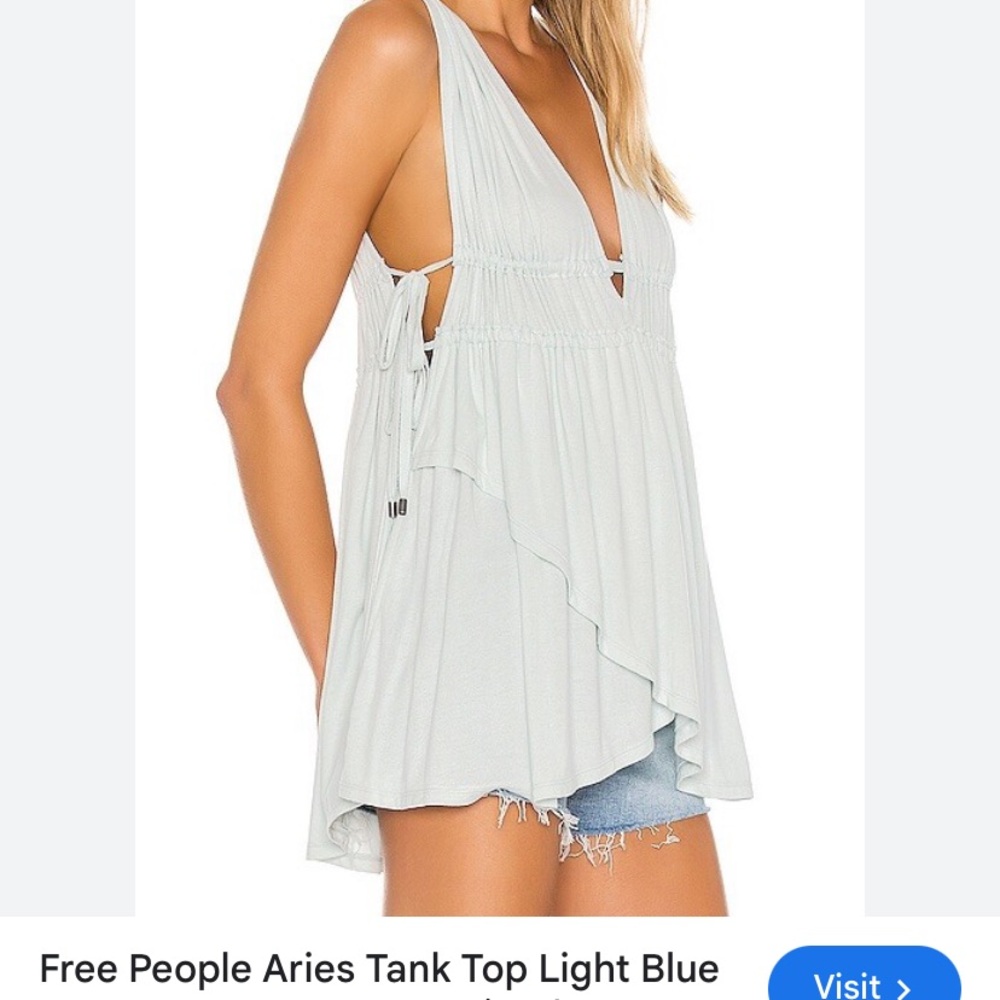 Free People Blue Asymmetrical Tie Front Tank Top